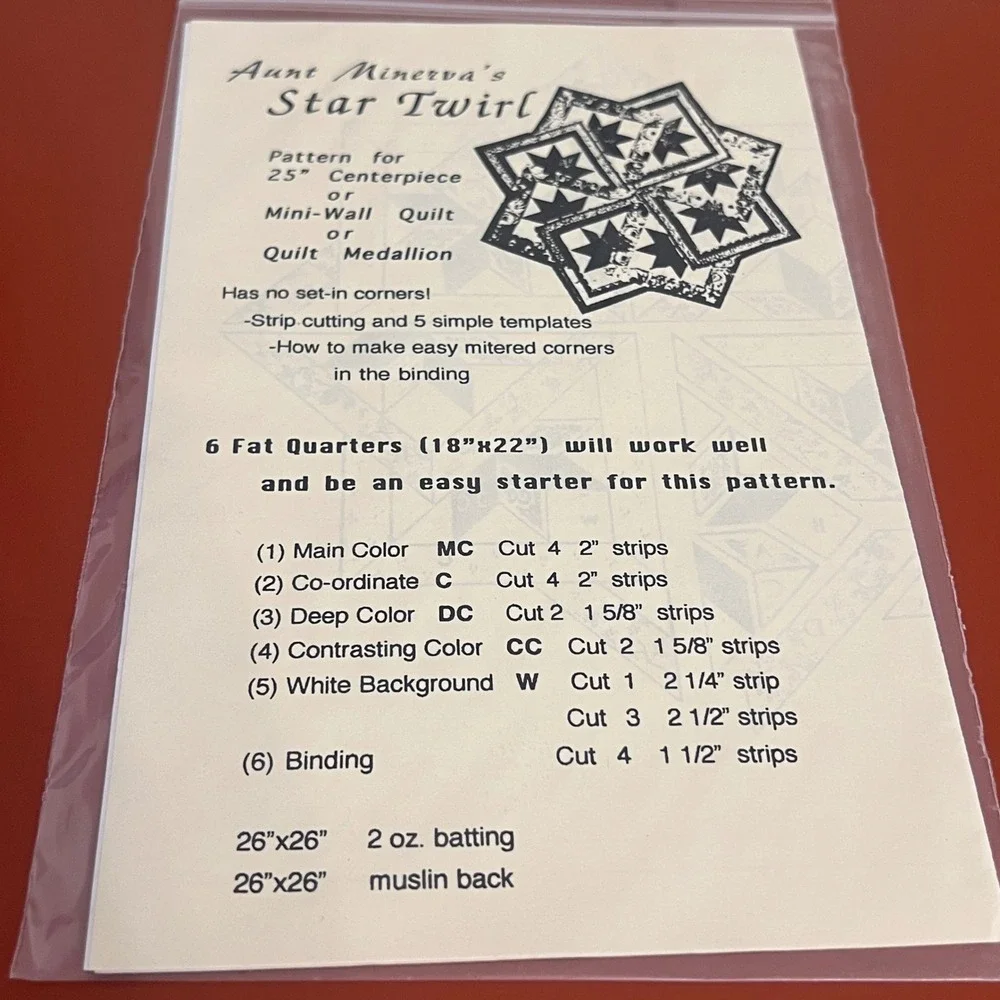 Carrie's Treasured Traditions Aunt Minerva's Star Twirl Quilt Pattern 1996